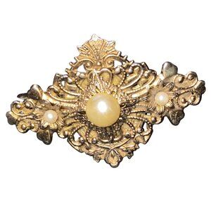 Antique Gold Filigree Barrette With Pearl Accents
